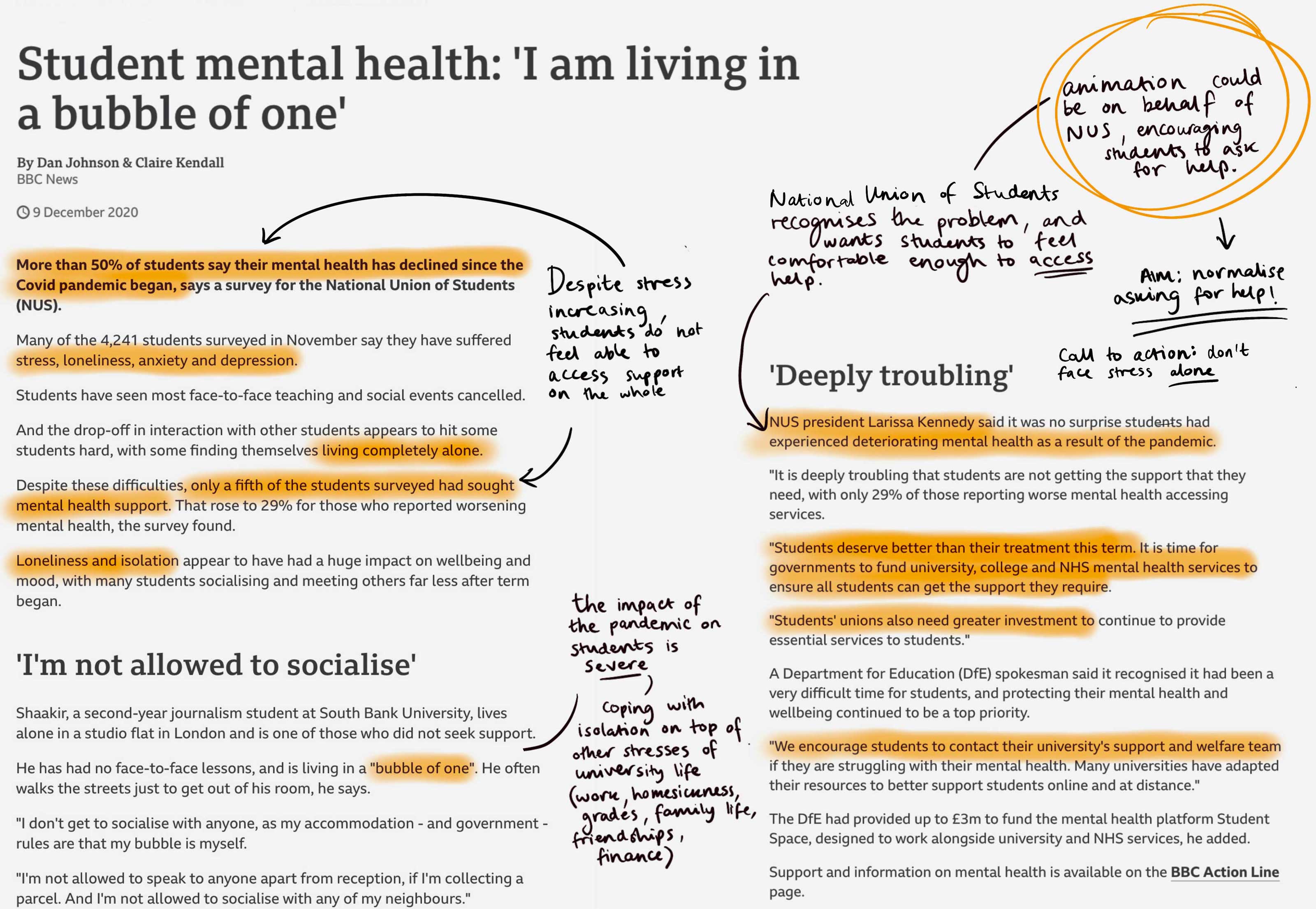 Research- BBC article- student stress during COVID